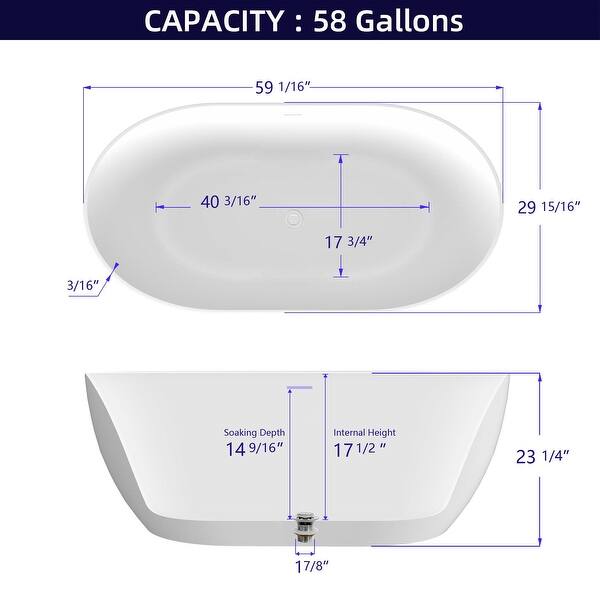 59" Acrylic Freestanding Tub with Integrated Slotted Overflow Bed